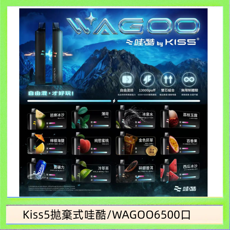 Kis5 6500 WAGOO哇酷Kiss5 6500口拋棄式 | 自由混搭雙口味 | 雙芯組合